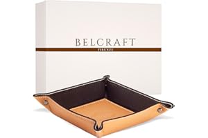 BELCRAFT Luni Svuotatasche in Pelle, Realizzato a mano da Artigiani Toscani, Porta Oggetti, Marrone Chiaro (19x19 cm)
