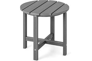 COSTWAY Mesa Auxiliar de Exterior 46x46x46 cm, Mesa Redonda para Patio de HDPE Resistente a la Intemperie, Fácil Mantenimiento y Montaje, Balcón, Terraza (Gris, Redonda)