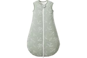 LULUMONKEY 2.5 TOG Winter Baby Sleeping Bag 18-36 Months, 100% Cotton Baby Wearable Blanket for Newborn Sleep Sack, Green Leaves