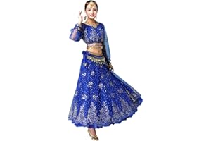 Grouptap Bollywood Indio para Mujer de Manga Larga Anarkali Lehenga Choli Saree Vestido Azul/Rojo/Rosa/Verde árabe Princesa Danza del Vientre Falda Trajes Traje
