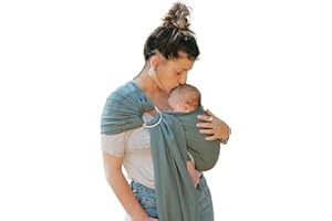 NEOBULLE NéoBulle - Sling Sergé Brisé - Portage en Écharpe sans Nœud - Installation Facile - Léger et Confortable, en Coton Bio - 100% Fabriqué en France - De la Naissance à 3-4 Ans, Vert Eucalyptus