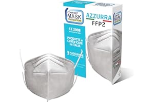 Comfort Mask Azzurra 3 Mascherine FFP2 Bianche Prodotte e Certificate in Italia CE2008, Anallergiche con elastici morbidi e resistenti