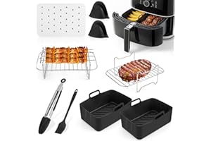 Pfloge® Heißluftfritteuse Zubehör, Kompatibel mit Ninja Foodi AF300EU AF400EU Dual Zone Air Fryer, Airfryer Zubehör, Air Fryer Accessories, BPA-frei, inkl. Ölpinsel, Backpapier und mehr