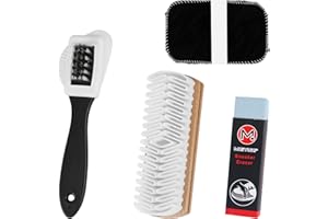 Friedwohl Lot de 4 brosses en daim pour chaussures, brosse polyvalente, brosse crêpe robuste, avec gomme et gants de cirage, pour cuir rugueux, nubuck, daim et daim, multicolore, 15*4cm