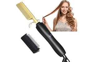 UKLISS Peigne Chauffant, Peigne Chauffant Lissant Afro 3 Réglages de Température, Portable, Rapide-Chauffage, Brosse Lissante en Céramique, Multifonction Peigne Electrique a Lisser