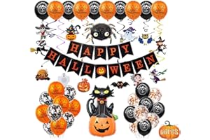 Fontee® 60pcs Halloween Décoration Party Set, ballons Happy Halloween, bannière, araignée, chauve-souris, sorcière, Ghost, citrouille, pour Halloween Bar, fournitures de décoration