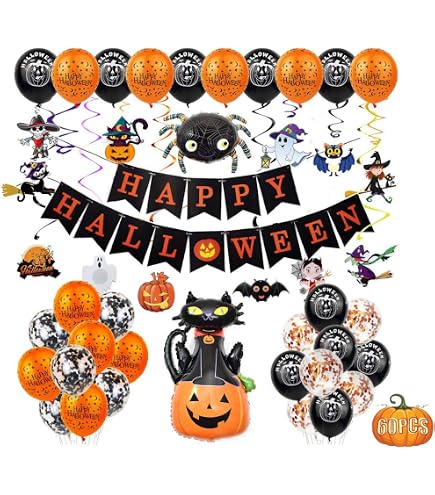 Set De Decoración Halloween Miedo - Incluye Globos, Tela Negra, Telarañas, Arañas, Murciélagos Y Pancarta Para Casa Y Jardín