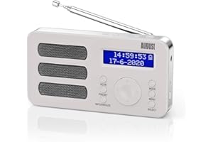 August MB225 Radio Portatile DAB DAB+ FM, Radio Digitale a Batteria con Dual Radiosveglia, Radiolina Portatile Ricaricabile con 40 Preselezioni, RDS, 20 Ore, Stereo/Mono, Presa per Cuffie - Bianco