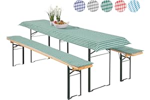 ‎HEIMTEXLAND heimtexland ® Auflagen Set Bierzeltgarnitur 3-teilig Biertisch Tischdecke Bierbank Polster Bierbankauflage Typ331 Vichy Karo Grün für Tischmaß 70 x 220 cm