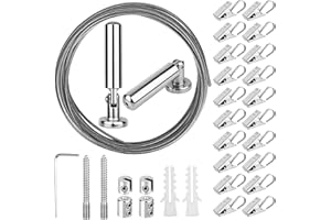 OOTSR [5 Metri Acciaio Inossidabile Foto Hanging Wire Clothesline Tenda per finestre Tenda Wire Crafts Organizer con (20) Doccia Tenda Clip