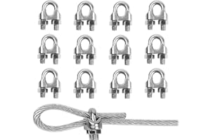 TERF® 12 Pcs Wire Rope Clip Clamps M3 for Ø 3mm (1/8") Rope Cable Grip Galvanized Steel U Bolt Saddle Fastener for Rigging and Tension Cable