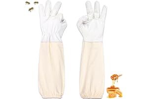 ZONSUSE Imker Handschuhe aus Ziegenleder, Imker Schutzhandschuhe mit Langen Ärmeln aus Segeltuch, Arbeitshandschuhe für den Garten, Mit Bienenschutzanzügen Kompatible Imkereiausrüstung (Weiß)