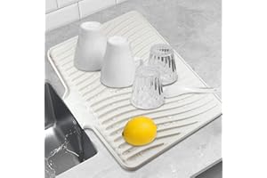BeauFairy 40*33*1.5cm Silicone Dish Drying Mat, Draining Mat for Kitchen Counter, Heat Resistant Drainer Mat, Reusable Non-Slip Silicone Table Mat, Pot Holder Placemat Spoon Rest, Coaster, Cream White