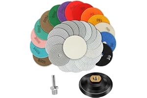 JAYZOD 100mm Diamant-Polierpads, 16 Pack Nass/Trocken-Polierpads mit M14 Backer Pad für Bohrer, Schleifer, Polierer, 30-8000 Grit Pads für Granit, Marmor, Beton, Quarz