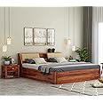 STRATA FURNITURE Sheesham Wood King Size Bed with Box Storage Wooden Double Bed Cot Bed Furniture for Bedroom Living Room Home (Honey Finish)