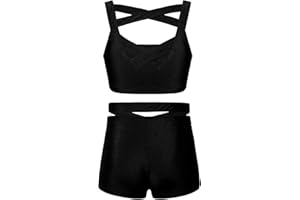 Jowowha Enfant Fille Justaucorps de Gymnastique Danseuse Soutien-Gorge Brassière de Sport Danse et Short de Jogging Running Yoga Fitness Survêtement Sportwear 6-14 Ans