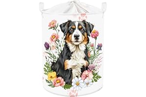 Clastyle Panier Rangement Bébé Chiot Chien Corbeilles à Linge Garçons Filles pour Vêtements Boite de Rangement Jouets pour Salle de Bain Chambre à Coucher, Fleur, 36 * 45 cm