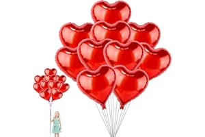 MOIUGULI Red Heart Balloons, 10 Pcs Red Heart Foil Balloons Engagement Party Decorations 18 Inch Red Love Heart Balloons Graduation Balloons Birthday Valentine's Day Anniversary Decorations Wedding Bridal