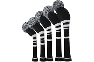 SCOTT EDWARD Golf Head Covers for Woods 5 PCS Knit Golf Club Cover Driver Cover*1 Fairway Wood*2 Hybrid (UT)*2