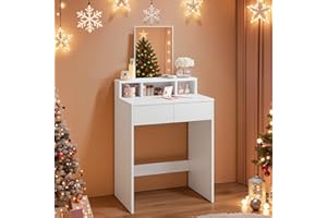 VASAGLE KAILYN Collection - Dressing Table with Large Mirror, Vanity Table with 2 Drawers and 3 Compartments, Makeup Table, Modern, White RDT103W01