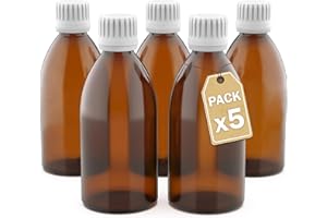 LG Luxury & Grace Set 5 Bottiglie in Vetro, 250 ml. Flaconi in Vetro Ambrato. Tappo a Vite e Contagocce. Bottiglie Ricaricabili. Dosaggio e Conservazione delle Sostanze Liquide.