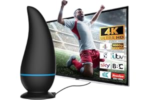 AIRFX 【2024 Upgraded】TV Aerial -Indoor TV Aerial and Freeview Strong Signal Digital Aerial UK 4K 1080p - Support VHF/UHF/DAB Radio 360°& 300+ Miles Reception High Gain for TV Antenna with 16FT Coaxial Cable