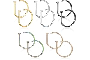 OMLALAYI Paquet de 10 Piercing Septum Faux Percing au Nez Anneau Nez Piercing Piercing Anneau Nez Piercing Nez Bijoux Inoxydable No Piercing pour Septum Oreille Helix Tragus pour Femme Homme 8MM 5 Couleurs