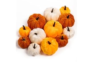 Benjia Calabaza de Felpa Decoraciones de Otoño, Mini Calabaza Pequeña, Calabazas Artificiales Falsas, Halloween, Acción de Gracias, Decoración de Mesa para el Hogar (12 Piezas, Naranja)