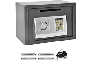 BOWOSE Electronic Digital Safe Box Large 16 Litre Volume for Home Hotel Security with 4 Locking Bolts and 2 Keys Wall or Floor Mounted 25x35x25CM, Grey