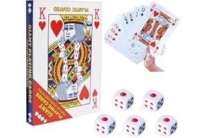 DYIOUXIN Baraja Poker,Juegos Gigantes Exterior,Cartas de Póquer Jumbo con 5 Dados,Set Completo Cartas Poker Enormes para Todas Las Edades,para Juego Interiores y Exteriores Jardín BBQ Fiesta (17 x 12 cm)