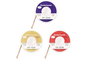 GUCASS 3 pezzi di filo dissaldante – filo di rame dissaldante (1,5 mm x 3 m, 2,5 mm x 3 m, 3,5 mm x 3 m), ideale per dissaldare e rimuovere lo stagno di saldatura in punti di saldatura, alta conducibilità