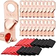 TKDMR 20pcs 1/0 AWG-3/8" Battery Lugs,Copper Wire Lugs,Heavy Duty Battery Cable Ends,Tubular Ring Terminals,AWG Crimp Wire Ring Lugs,Battery Terminal Connectors with 3:1 Heat Shrink Tubing