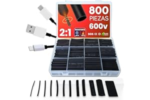 MEYSON Set De 800 Piezas De Tubo Termoretractil Para Cables - 12 Tamaños Distintos - Tubos Termorretráctiles Para Arreglar Cables - Diseñados para aplicarle calor - Para prevenir Corrosion, Oxido, Agua (800)