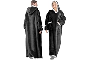 FEELJAM Decke mit Ärmeln und Kapuze, Hoodie Decke Erwachsenen-Ärmeldecke, Weich Warm Kuscheldecke mit Ärmeln(Schwarz, 150lang)