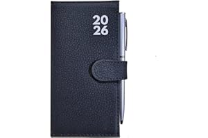 BESTUS ACCESSORIES Bestus - 2026 Slim Diary with Pen, Week to View, Hardback Cover, Portable & Ideal for Weekly Planning, Stud Close - Black