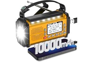 Radio Dab+/FM Portable, PRUNUS J-924 Solaire Dynamo 10000mAh, Radio Survie avec Piles et Manivelle, Panneau Solaire, Réveil, Chargeur USB-C, Lampe de Poche et Lecture, Alarme SOS d'urgence