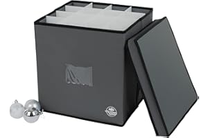 Christmas Village Collapsible Bauble Storage Bag – 600D Fabric Premium Bag for 64 Xmas Tree Decorations – 4 Layer Festive Season Ball Holder Cube with Separator & Carry Handles (Grey, No Tray)