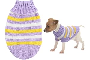 JODSEN Small Dog Jumper,Knitted Dog Pullover,Warm Puppy Sweater Knitwear,Cat Puppy Turtleneck Knitting Sweater,Autumn Winter Puppy Stripe Sweater,Welsh Corgi,Yorkshire Terrier,Chihuahua (XL, Purple)