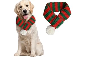 NIDEEN Dog Christmas Outfit - Knitted Red and Green Santa Scarf Bandana for Dogs and Cats (L)