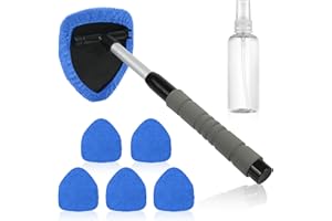 AMFUN Pulitore Parabrezza Auto, Spazzola Pulizia Vetri Auto, Detergente per Parabrezza Retrattile con 5 cuscinetti in microfibra, 1 Flaconi Spray