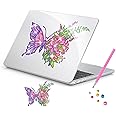 EooCoo Case Compatible for MacBook Air 13 inch M4 M3 M2 A3240 A3113 A2681, 2025 2024 2022, Clear Plastic Hard Shell Mac 13.6" Cover & 5D DIY Diamond Art Kits, Smooth Surface - Flowers Butterfly