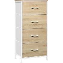 WOLTU Cassettiera, 5 Cassetti per Camera da Letto/Corridoio/Soggiorno, Marrone Rustico e Nero con Motivo Fiore Retrò, Struttura in Metallo, 45.5x30x95.5cm, SSK004pw