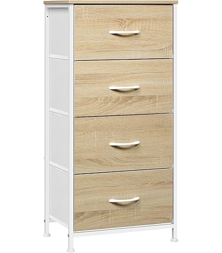 Cassettiera Con 4 Cassetti In Tessuto Rimovibili, Mobiletto Salvaspazio Industriale Per Soggiorno Marrone