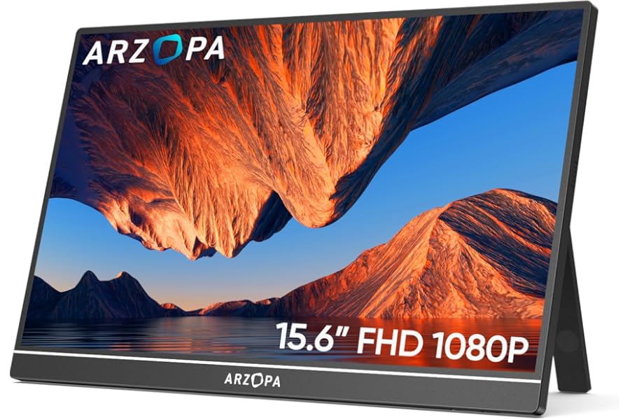 ARZOPA Portable Monitor 15.6" 1920×1080 FHD IPS Portable Monitor for Laptop with Kickstand, Ultra-Slim Second Screen for Laptop/PC/Mac/PS3/4/5/Xbox - USB C & HDMI Connectivity - A1