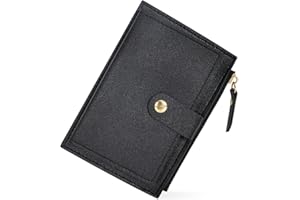 DEARBAG Portefeuille Femme Cuir, Porte Monnaie Mini Porte Cartes, avec Fermeture éclair, avec 6 Emplacements de Carte, éclair Poche à Monnaie, Porte Carte de Credit Cuir, 14 * 9 * 0.5cm (Noir)