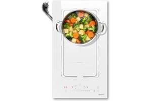 Disaenvir Piano Cottura Induzione Bianco 2 Fuochi con Spina 30CM, Piastra a Induzione incasso con Zona Flessibile, 9 Livelli, Funzione Boost, Timer, 3500W