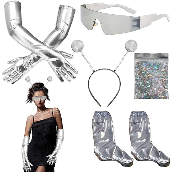 Aohcae Alien Kostüm Set, Alien Kostüm Damen mit Alien Haarreif Handschuhe Ohrringe, Space Kostüm Damen für Erwachsene Zubehör Cosplay Kostümzubehör Aohcae Alien Kostüm Set, Alien Kostüm Damen mit Alien Haarreif Handschuhe Ohrringe, Space Kostüm Damen für Erwachsene Zubehör Cosplay Kostümzubehör