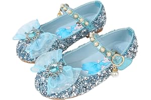 IWFREE Fille Chaussures de Princesse Elsa Cristal Ballet Paillettes Sandales pour Enfant Déguisement Noël Carnaval Anniversaire Fête Mariages Communion Baptême Costume Accessoires Bleu Rose Argent 03