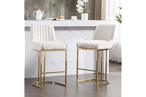 chairus Stołek barowy, zestaw 2 sztuk, aksamitne, z oparciem, na wyspę kuchenną, stołek barowy z metalowymi nogami, stołek bistro z podnóżkiem, do kuchni, baru domowego, biały
