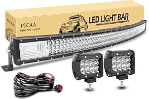 PICAA Led Barre Lumineuse 7D Triple Rangée Incurvé 52 pouces 130cm 675W Rampe a led barre de led avec de 2X 4 pouces Phare de Travail LED 12V 24V hors route Voiture Véhicules 4x4 SUV ATV Camion